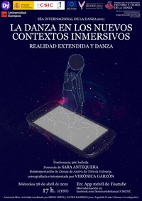 Cartel del seminario Seminario "La danza en los nuevos contextos inmersivos. Realidad extendida y danza"