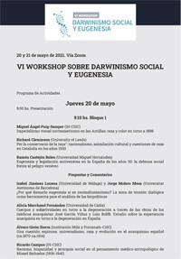 Cartel del evento VI Workshop sobre Darwinismo social y eugenesia