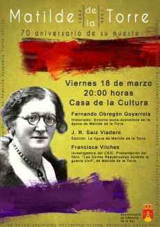 Cartel de la presentación Presentación del libro "Matilde de la Torre. Las Cortes republicanas durante la Guerra Civil", de Francisca Vilches-de Frutos (ILLA)