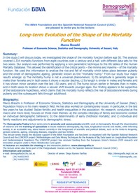 Ciclo de conferencias y curso de posgrado: "Demography Today: "Long-term Evolution of the Shape of the Mortality Function"