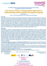 Cartel del Ciclo de conferencias y curso de posgrado Ciclo de conferencias y curso de posgrado: "Demography Today: "Life course of place: a geographical approach to understanding mental health and cognitive ageing"