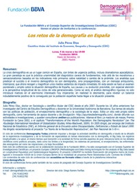 Cartel del Ciclo de conferencias y curso de posgrado Ciclo de conferencias y curso de posgrado: "Demography Today: "Los retos de la demografía en España"