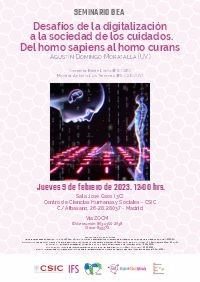 Cartel del seminario Seminario GEA (Grupo de Ética Aplicada): "Desafíos de la digitalización a la sociedad de los cuidados. Del homo sapiens al homo curans"