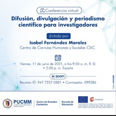 Cartel de la conferencia Conferencia "Difusión, divulgación y periodismo científico para investigadores"