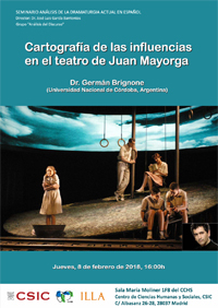 Cartel del seminario Seminario 'Análisis de la Dramaturgia Actual en Español (ADAE)': "Cartografía de las influencias en el teatro de Juan Mayorga"