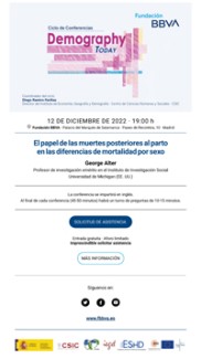 Ciclo de conferencias de la FBBVA «Demography Today»: "The Role of Deaths Following Childbirth in Sex Differences in Mortality"