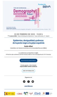 Ciclo de conferencias de la FBBVA «Demography Today»: " Epidemias, desigualdad y pobreza: de la peste negra a la gripe española"