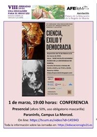 Cartel del evento Conferencia "Educación expandida y ciencia al alcance de todos durante la II República española"