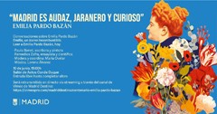 Cartel del evento Conversaciones sobre Emilia Pardo Bazán. "Emilia, un icono incombustible. Leer a Emilia Pardo Bazán, hoy"