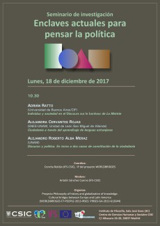 Cartel del seminario Seminario de investigación " Enclaves actuales para pensar la política"