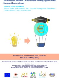 Cartel de la conferencia Conferencia "The European Research Council and its funding opportunities: From an idea to a grant"