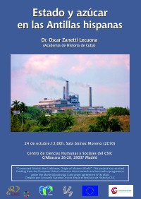 Cartel de la conferencia Conferencia: "Estado y azúcar en las Antillas hispanas"