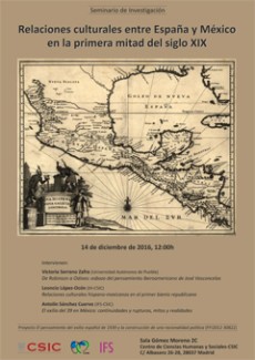 Cartel del seminario Seminario de Investigación: "Relaciones culturales entre España y México en la primera mitad del siglo XIX"