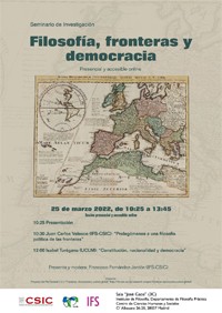 Cartel del seminario Seminario de Investigación «Filosofía, fronteras y democracia»