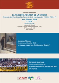 Cartel del seminario Seminario permanente «La filosofía política de la ciudad»: "La ciudad moderna: del flâneur a Salomé"