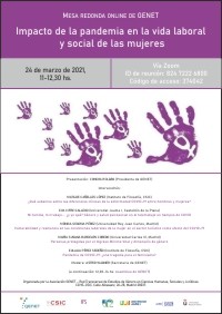 Cartel de la mesa redonda Mesa redonda “Impacto de la pandemia en la vida laboral y social de las mujeres”