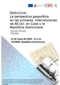 Cartel del evento Webminar "La perspectiva geopolítica en las primeras intervenciones de EE.UU. en Cuba y la República Dominicana"