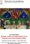 Cartel del ciclo de conferencias Ciclo de conferencias de Estudios Hebreos y Judíos: "El buen comer y el buen beber en el Talmud y en otras Fuentes judías"