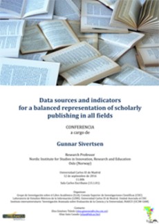 Cartel de la Conferencia Conferencia: "Data sources and indicators for a balanced representation of scholarly publishing in all fields"