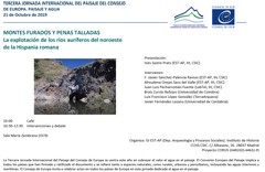 Cartel de la Jornada III Jornada Internacional del Paisaje del Consejo de Europa. Paisaje y Agua: "Montes furados y peñas talladas. La explotación de los ríos auríferos del noroeste de la Hispania romana"