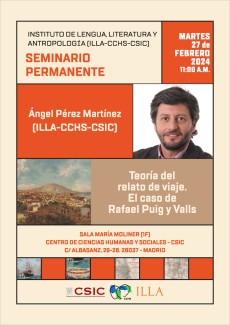 Seminario permanente del ILLA: "Teoría del relato de viaje. El caso de Rafael Puig y Valls"