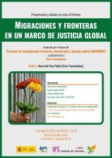 Cartel del evento Presentación y debate en torno al Informe “Migraciones y fronteras en un marco de justicia global”