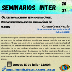 Cartel del seminario Seminarios INTER: “De aquí para adentro, esto no es la cárcel”. Reflexiones desde la escuela en una cárcel de mujeres