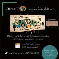 Cartel del seminario Seminarios del Grupo INTER: "El arte como arma de construcción masiva. Diálogo a partir de tres tesis doctorales en Educación"