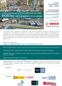 Cartel del foro II Foro Innovadores en la Tercera Revolución Digital: "MOBDay: del transporte a la movilidad"