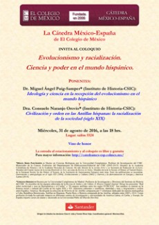 Cartel del evento Coloquio "Evolucionismo y racialización. Ciencia y poder en el mundo hispánico"