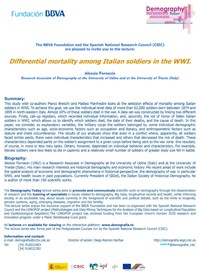 Cartel del Ciclo de conferencias y curso de posgrado Ciclo de conferencias y curso de posgrado: "Demography Today: "Differential mortality among Italian soldiers in the WWI"