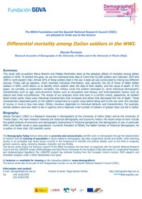 Ciclo de conferencias y curso de posgrado: "Demography Today: "Differential mortality among Italian soldiers in the WWI"