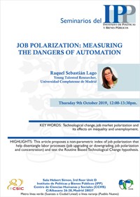 Cartel del seminario Seminario IPP: "Job Polarization: Measuring the Dangers of Automation"