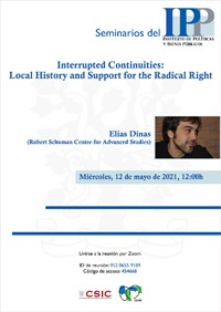 Cartel del seminario Seminario del IPP: “Interrupted Continuities:Local History and Support for the Radical Right”