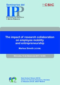 Cartel del seminario Seminario IPP: "The impact of research collaboration on employee mobility and entrepreneurship"