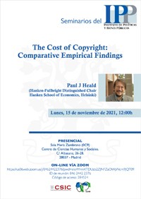 Cartel del seminario Seminarios del IPP: “The Cost of Copyright: Comparative Empirical Findings”