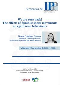 Cartel del seminario Seminarios del IPP: "We are your pack! The effects of feminist social movements on egalitarian behaviours"