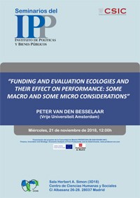 Cartel del seminario Seminario IPP "Funding and evaluation ecologies and their effect on perfomance: some macro and some micro considerations"