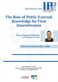 Cartel del seminario Seminarios del IPP: "The Role of Public External Knowledge for Firm Innovativeness"