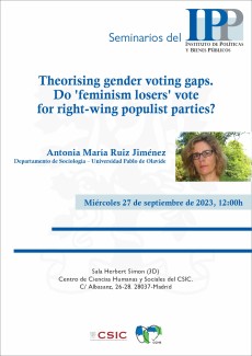 Seminarios del IPP: "Theorising gender voting gaps. Do 'feminism losers' vote for right-wing populist parties?" Seminarios del IPP: "Theorising gender voting gaps. Do 'feminism losers' vote for right-wing populist parties?"