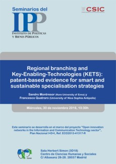 Cartel del seminario Seminario IPP: "Regional branching and Key-Enabling-Technologies (KETS): patent-based evidence for smart and sustainable specialisation strategies"
