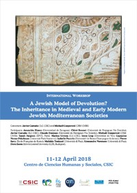 Cartel del evento Workshop "A Jewish Model of Devolution? The Inheritance in the Medieval and Early Modern Jewish Mediterranean Societies