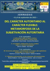 Cartel de las jornadas Jornadas "Del carácter autoritario al carácter flexible: Metamorfosis de la subjetivación autoritaria"