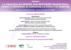 Cartel de las jornada Jornada "La violencia de género. Una reflexión transversal desde la sociedad, el lenguaje, la ética y el derecho