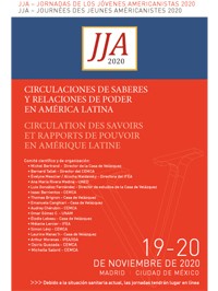 Cartel del evento Jornadas de los Jóvenes Americanistas 2020 "Circulación de saberes y relaciones de poder en América Latina"