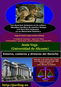 Cartel del seminario Seminario «Los derechos humanos en su dimensión histórica. Los derechos humanos en la cultura filosófico-jurídica de nuestro tiempo»: "Entorno, contorno y dintorno del Derecho"