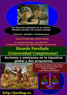 cartel del seminario Seminario "Conceptos, métodos y fundamentos: Los derechos humanos en la cultura filosófico-jurídica de nuestro tiempo": «Acciones y omisiones en la injusticia global y dos propuestas»
