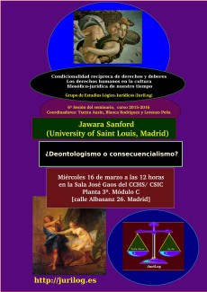 Cartel del curso Seminario 'Condicionalidad recíproca de derechos y deberes: Los derechos humanos en la cultura filosófico-jurídica de nuestro tiempo': "¿Deontologismo o consecuencialismo?"