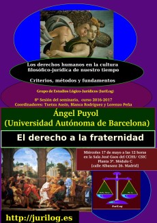 Cartel del seminario Seminario: "Conceptos, métodos y fundamentos: Los derechos humanos en la cultura filosófico-jurídica de nuestro tiempo": "El derecho a la fraternidad"