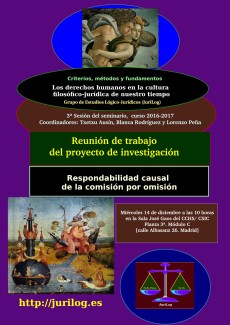 Cartel del Seminario Seminario: "Criterios, métodos y fundamentos: Los derechos humanos en la cultura filosófico-jurídica de nuestro tiempo": "La Responsabilidad causal de la comisión por omisión"